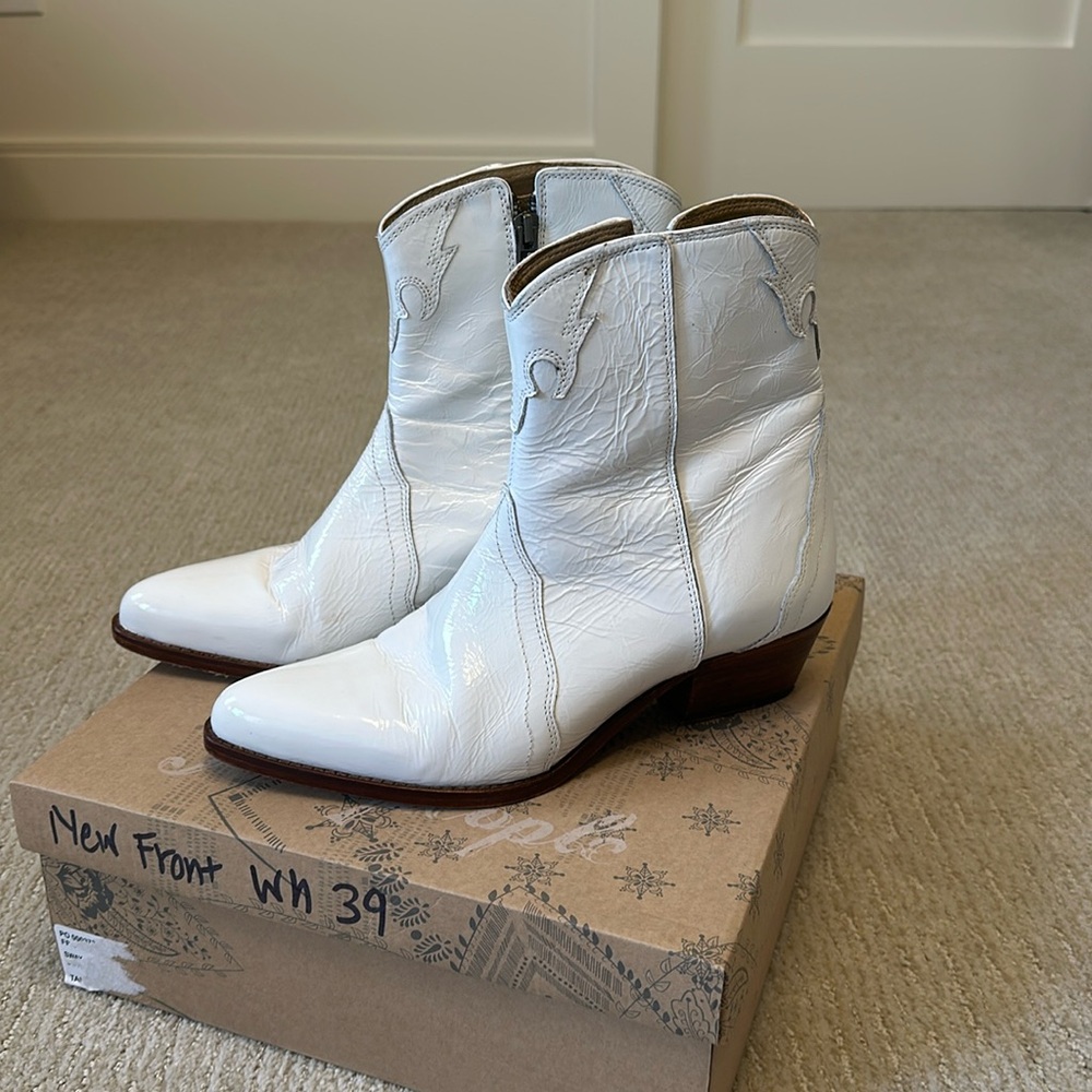 Free People White Patent Cowboy Booties